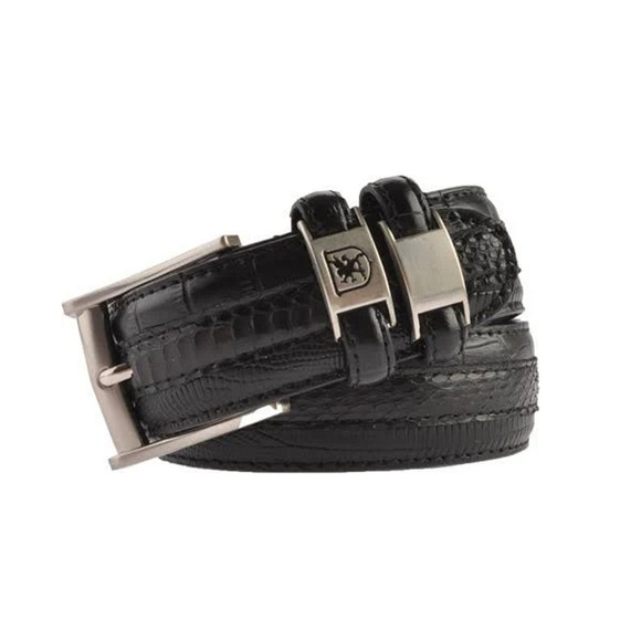 STACY ADAMS Men Belt 6-127 Black Crocodile Lizard Snake Embossed Leather Size 58 - Picture 1 of 5